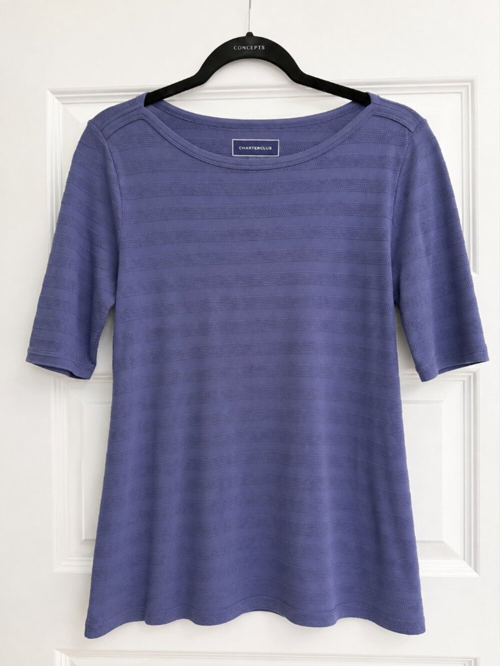 Charter Club 100% Pima Cotton Textured Stripe Top – Blue – Size L